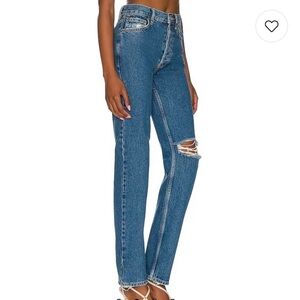 Free people jeans the lasso denim in sapphire‎ button fly high rise distressed